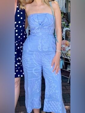 Aijek Silk Blend Lace Strapless Wide Leg Jumpsuit Anthropologie Lace